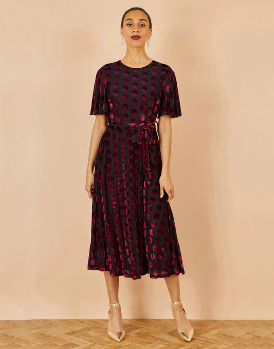 Burgundy Velour Spot Midi Dress