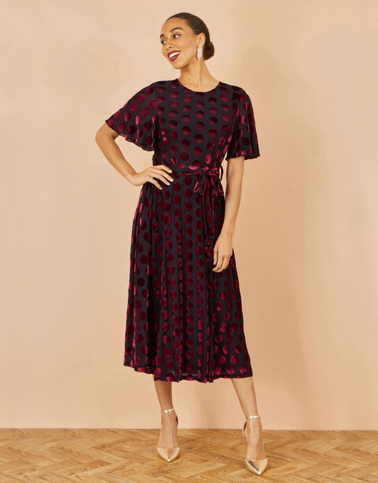 Burgundy Velour Spot Midi Dress