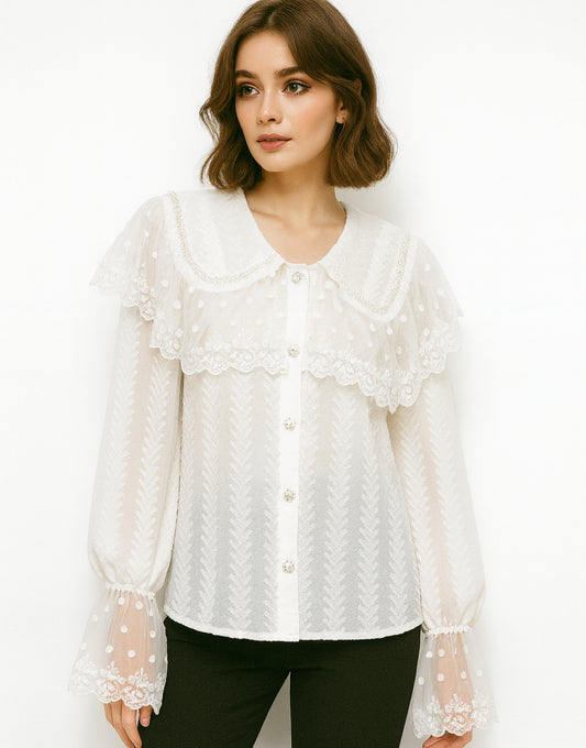 Embroidered Lace Yoke Blouse