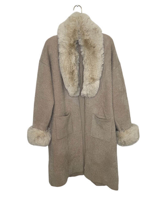 Faux Fur Trim Longline Cardigan