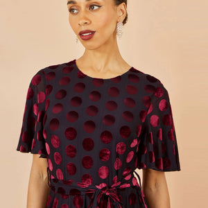 Burgundy Velour Spot Midi Dress