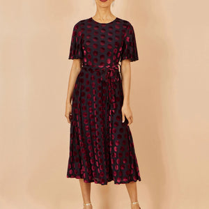 Burgundy Velour Spot Midi Dress