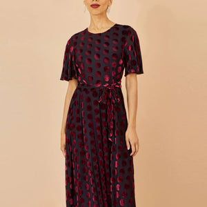 Burgundy Velour Spot Midi Dress