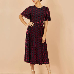 Burgundy Velour Spot Midi Dress