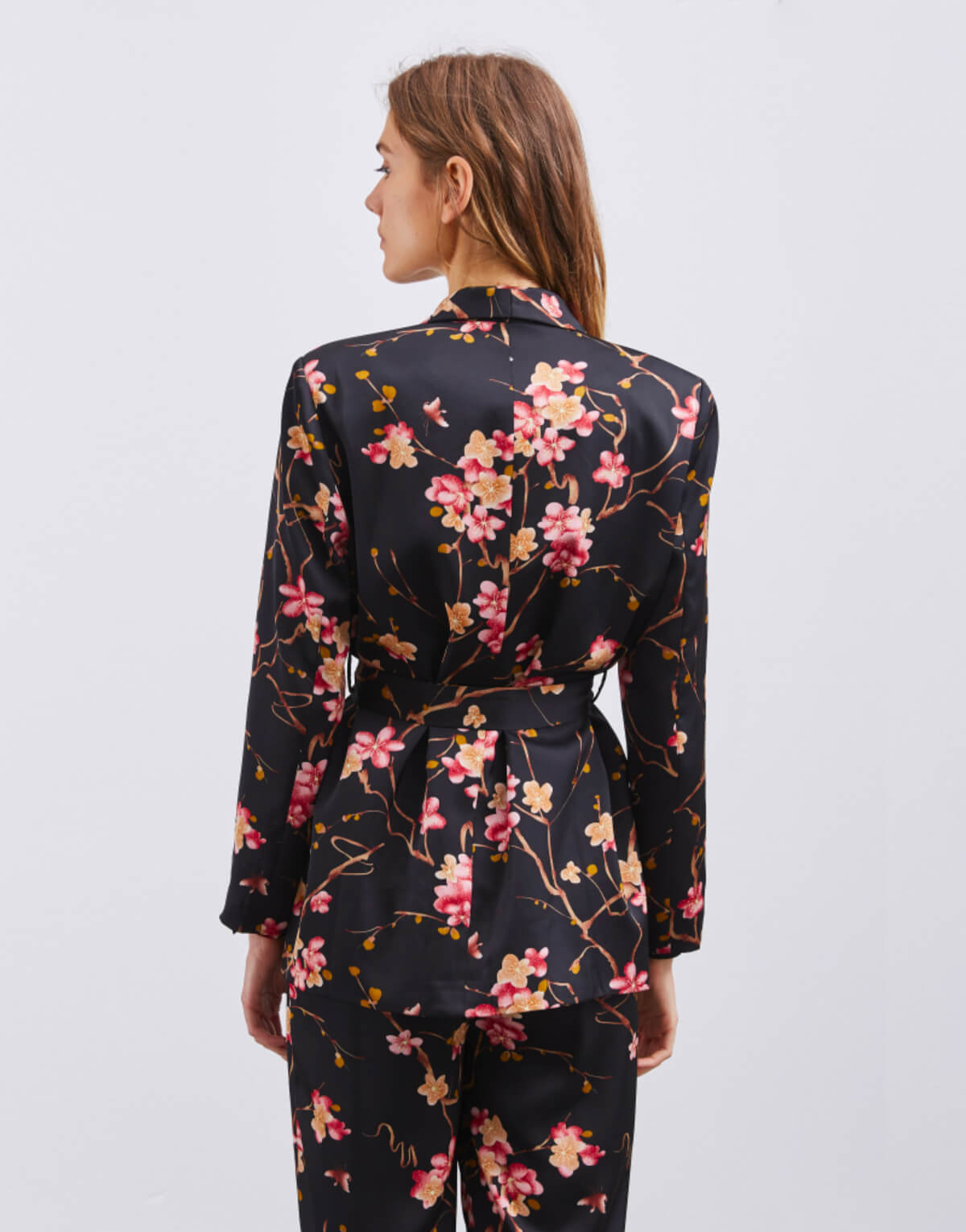 Midnight Blossom Belted Blazer