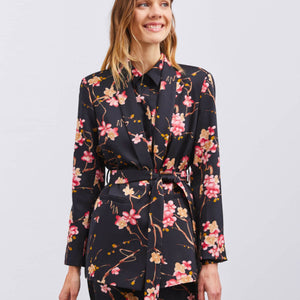 Midnight Blossom Belted Blazer