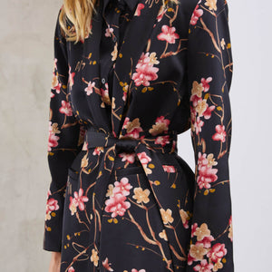 Midnight Blossom Belted Blazer