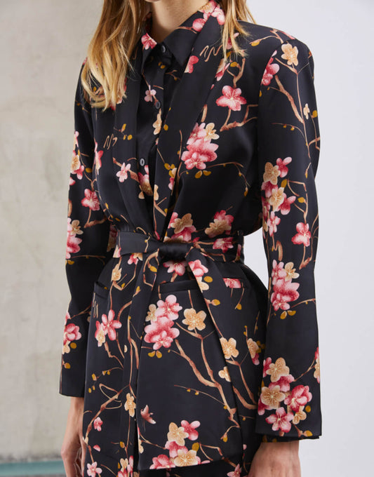 Midnight Blossom Belted Blazer