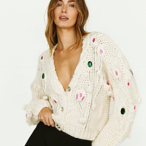 Embellished Aran Knit Cardigan