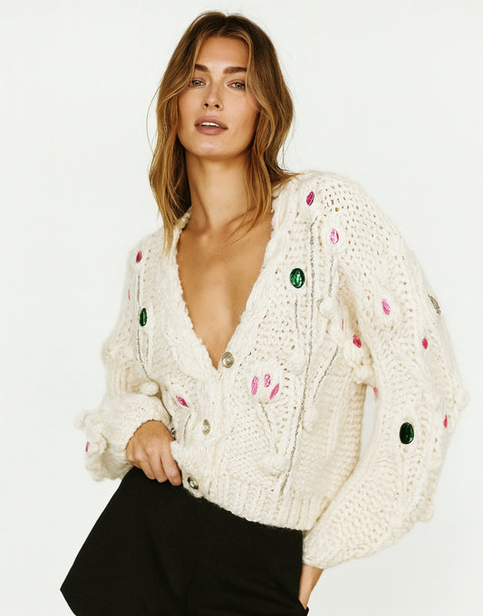 Embellished Aran Knit Cardigan