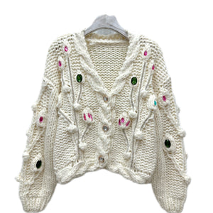 Embellished Aran Knit Cardigan