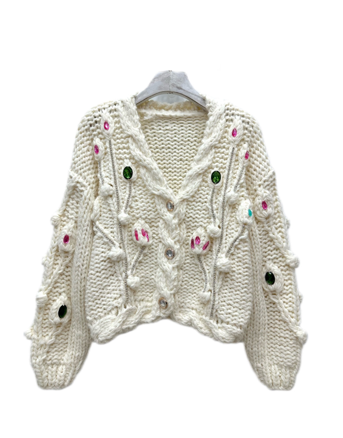 Embellished Aran Knit Cardigan