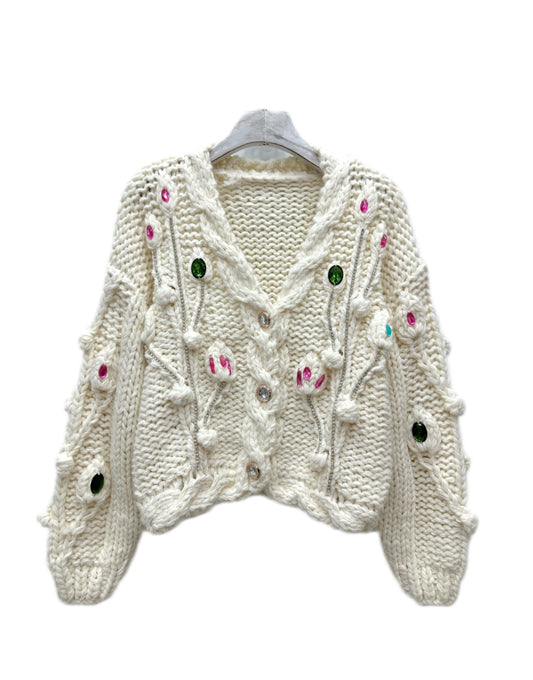 Embellished Aran Knit Cardigan