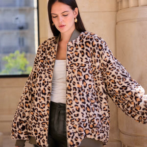 Reversible Khaki Leopard Bomber