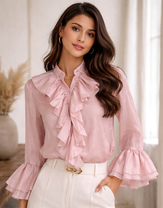 Satin Frill Front Blouse