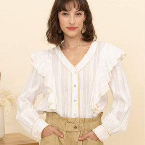 Gold Trim V-Neck Blouse