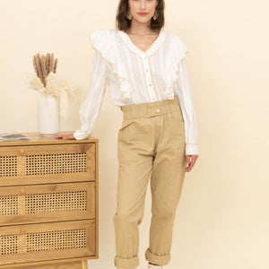 Gold Trim V-Neck Blouse