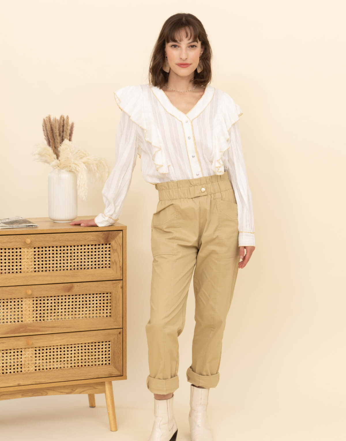 Gold Trim V-Neck Blouse