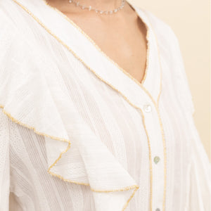 Gold Trim V-Neck Blouse