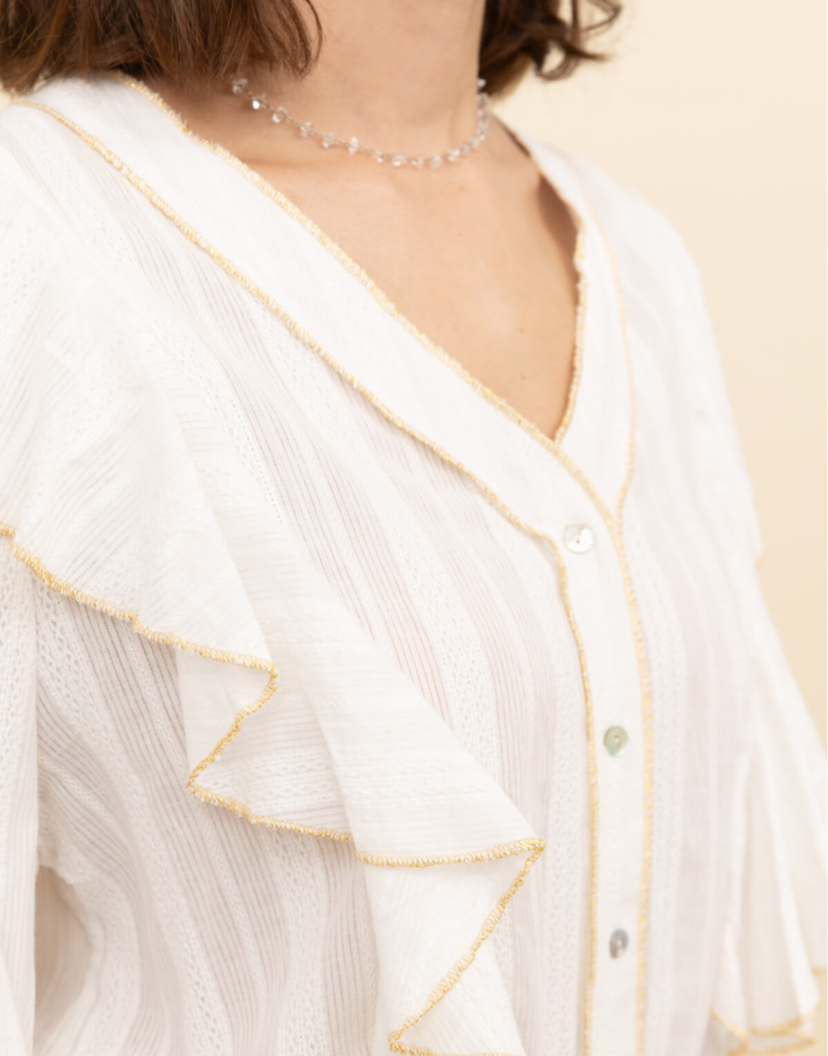 Gold Trim V-Neck Blouse
