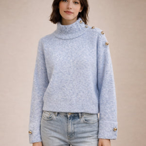 Gold Button Trim Crew Neck