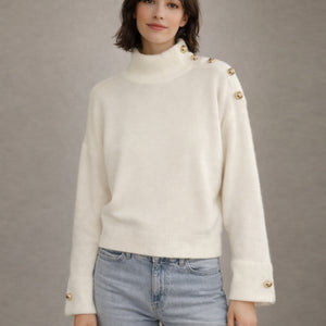 Gold Button Trim Crew Neck