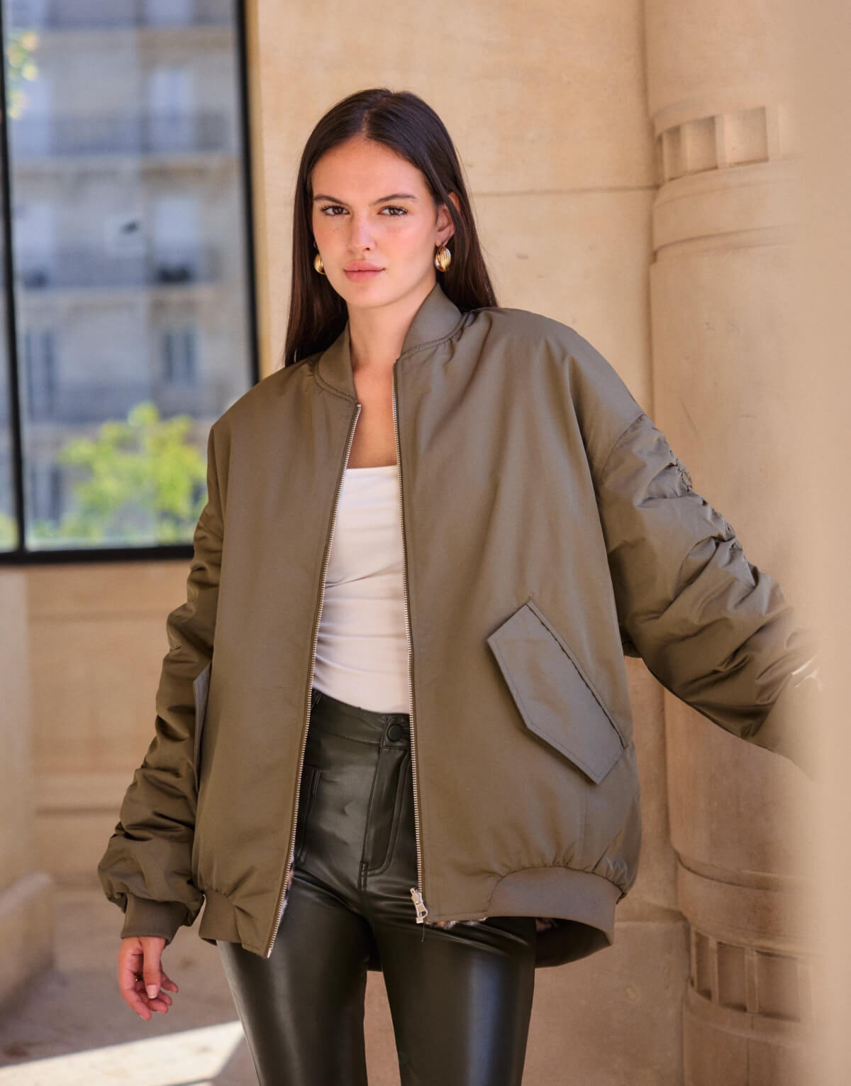 Reversible Khaki Leopard Bomber