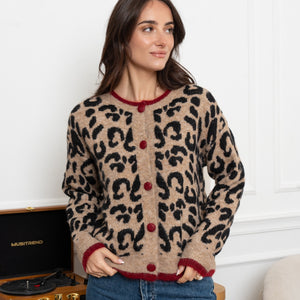 Contrast Trim Leopard Cardigan