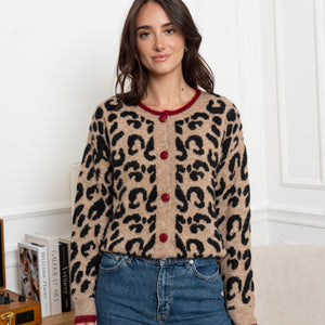 Contrast Trim Leopard Cardigan