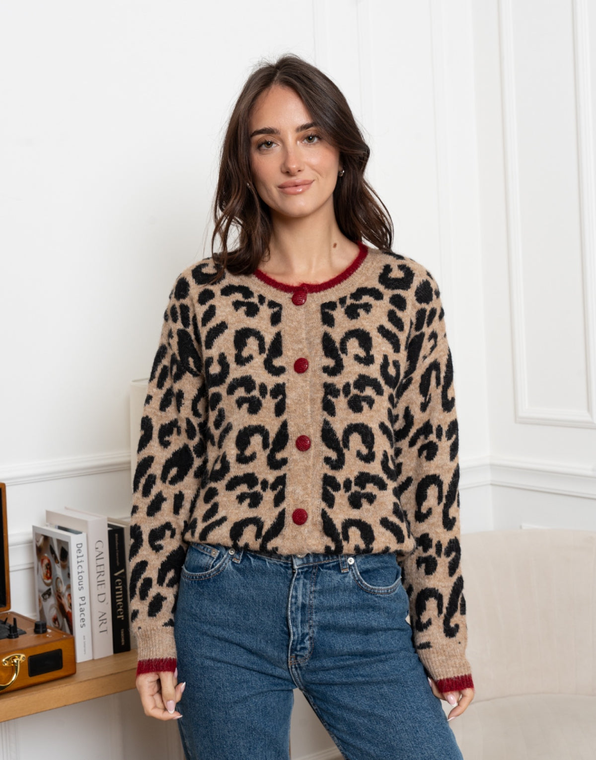 Contrast Trim Leopard Cardigan