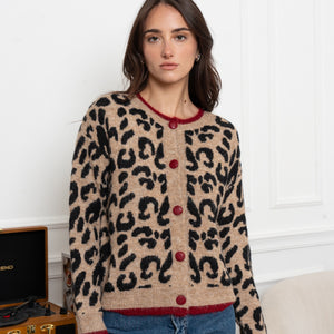Contrast Trim Leopard Cardigan