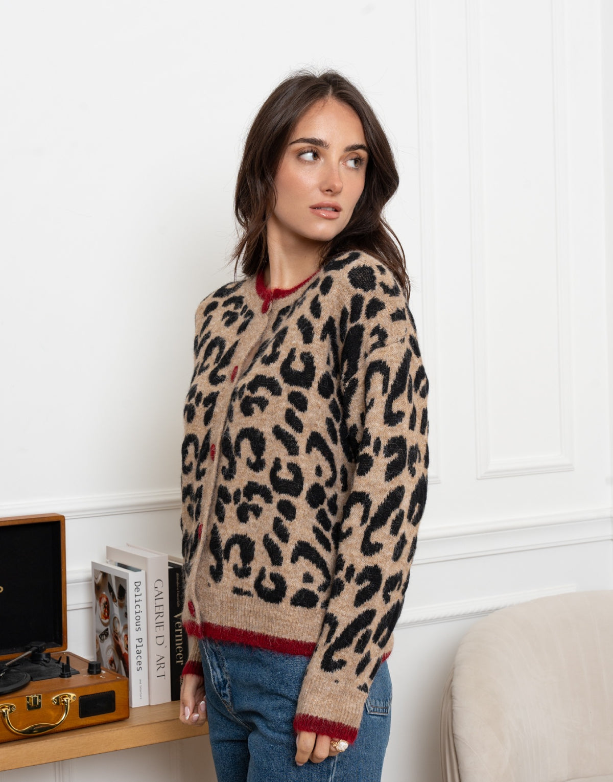 Contrast Trim Leopard Cardigan