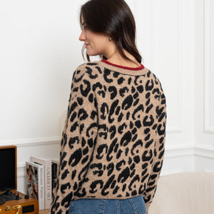 Contrast Trim Leopard Cardigan