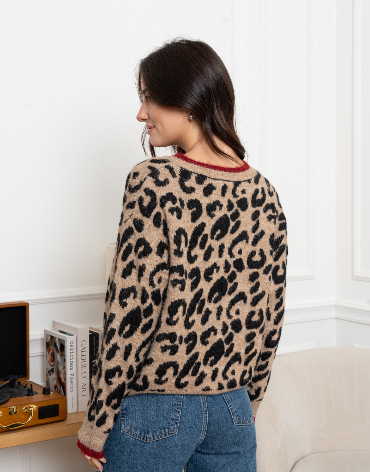 Contrast Trim Leopard Cardigan