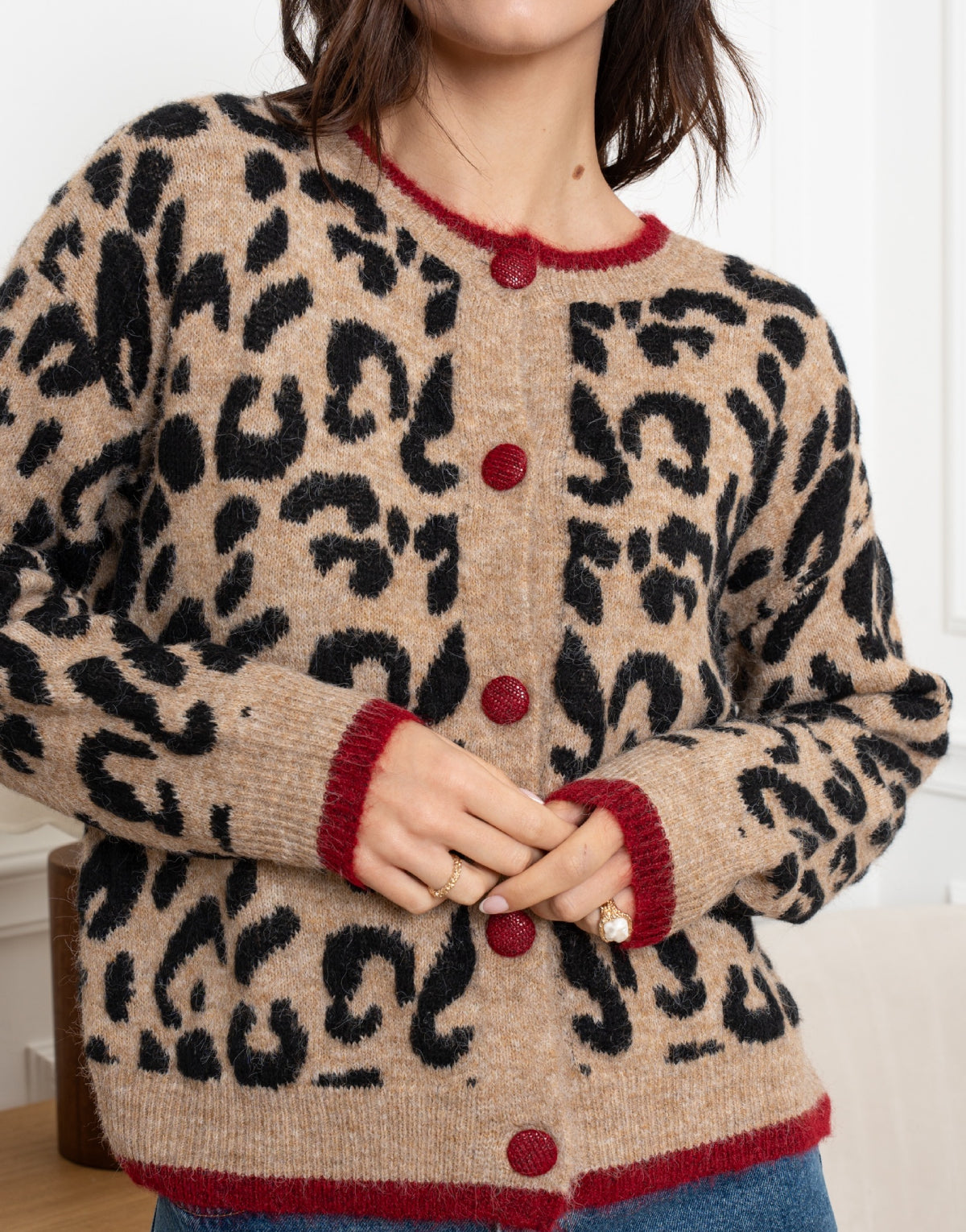 Contrast Trim Leopard Cardigan