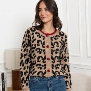Contrast Trim Leopard Cardigan