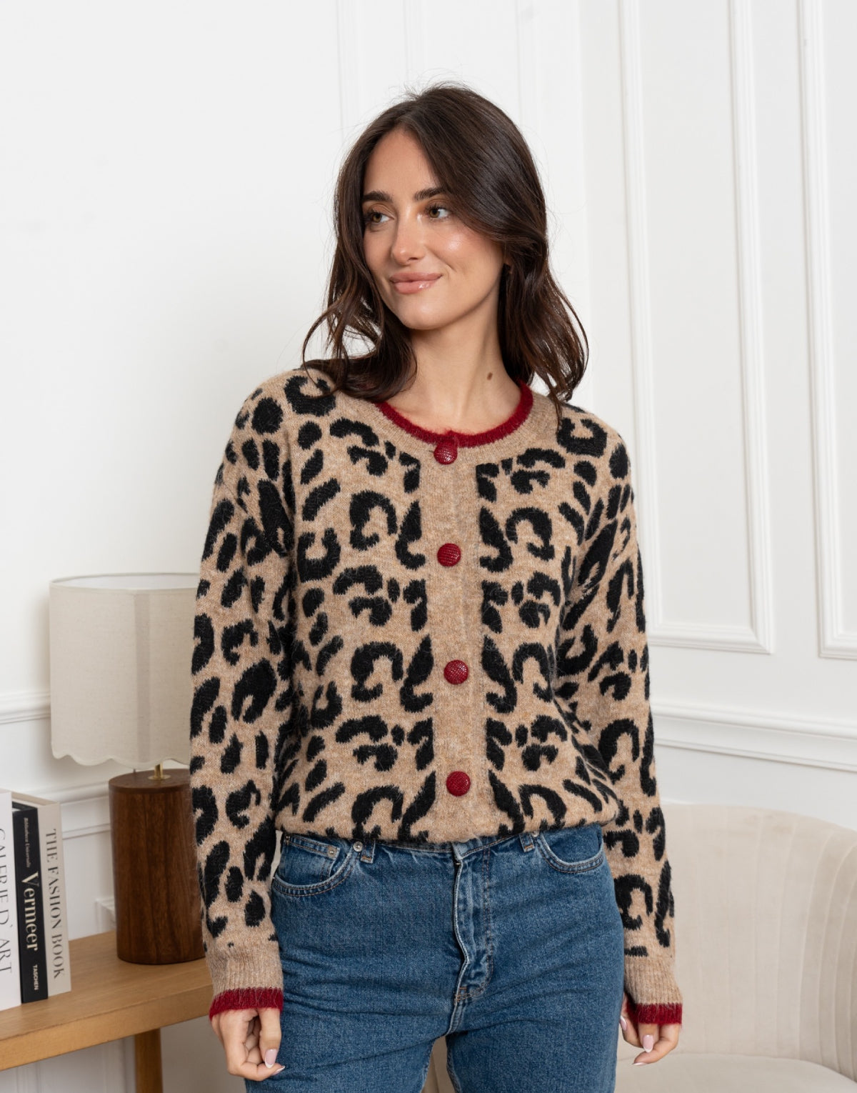 Contrast Trim Leopard Cardigan