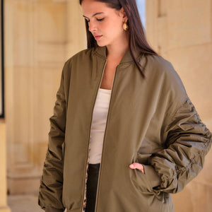 Reversible Khaki Leopard Bomber