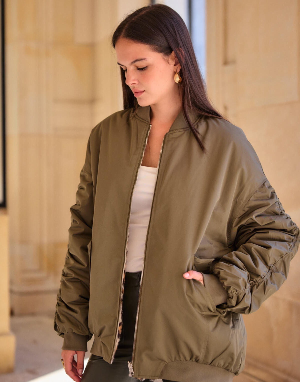 Reversible Khaki Leopard Bomber