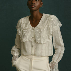 Embroidered Lace Yoke Blouse