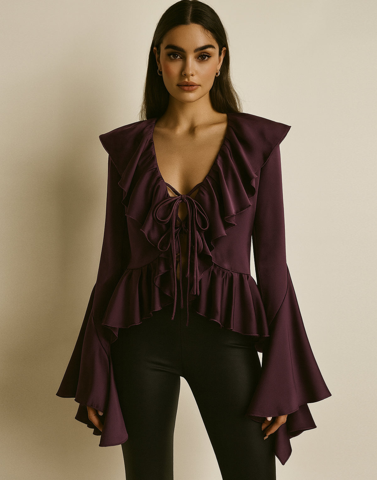 Flare Sleeve Ruffle Blouse