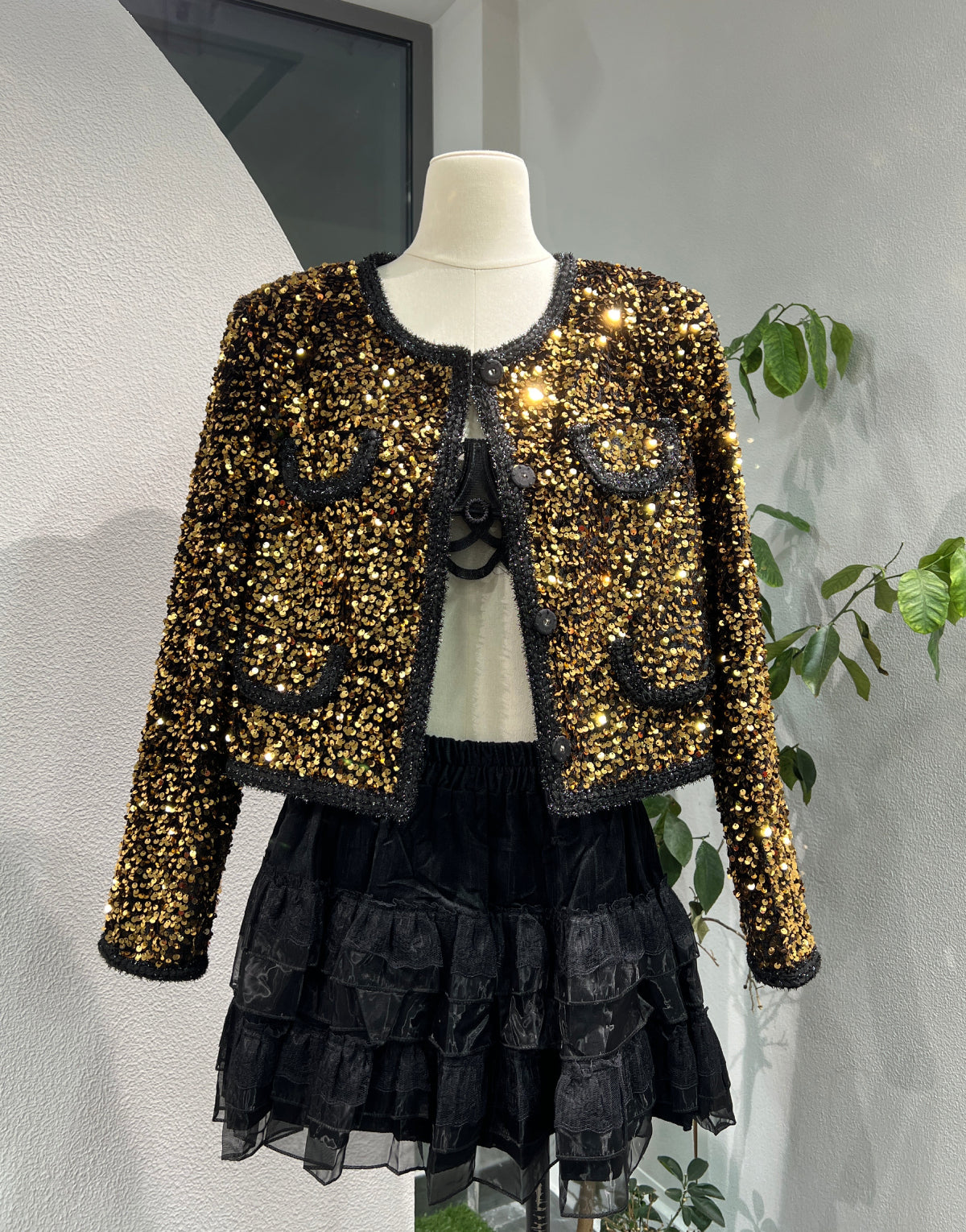 Gold Sequin Cropped Jacket