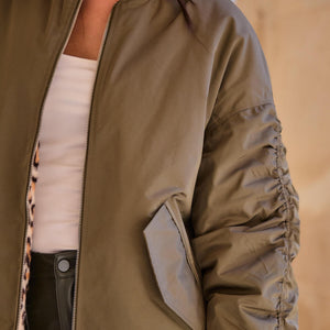 Reversible Khaki Leopard Bomber