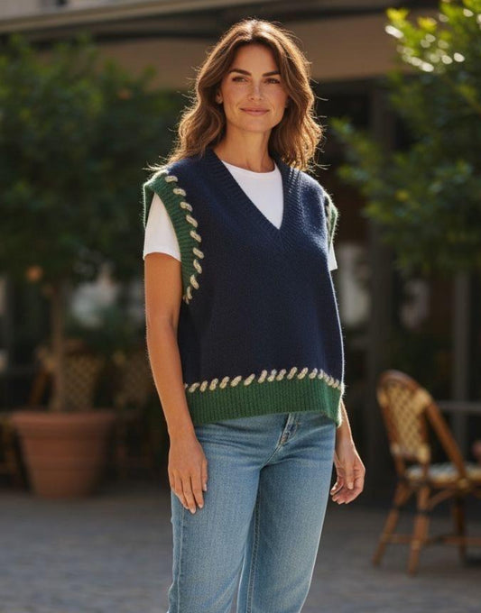 Rainbow Stitch Knit Vest