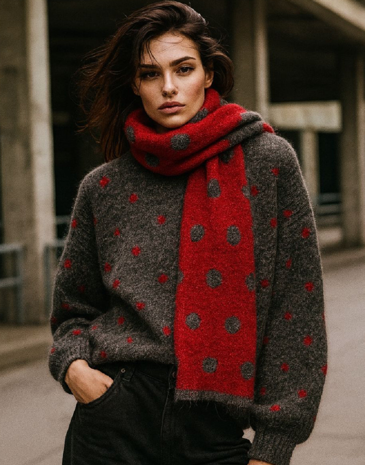 Spot Scarf Knit Cardigan