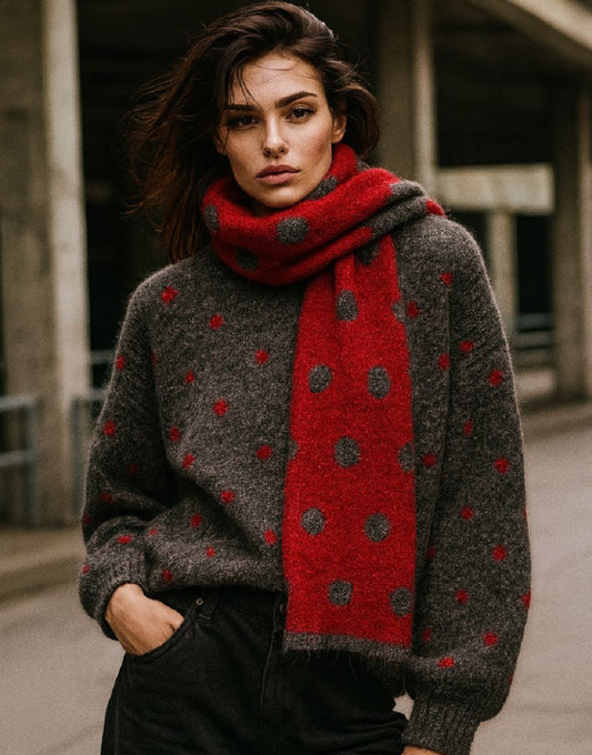 Spot Scarf Knit Cardigan