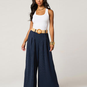Pinstripe Box Pleat Trousers