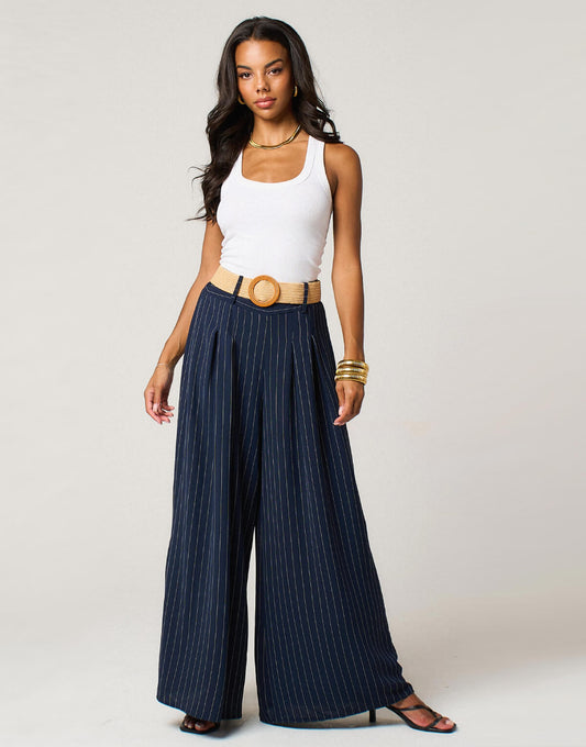 Pinstripe Box Pleat Trousers