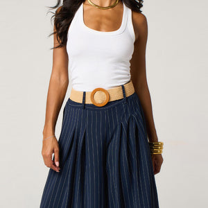 Pinstripe Box Pleat Trousers