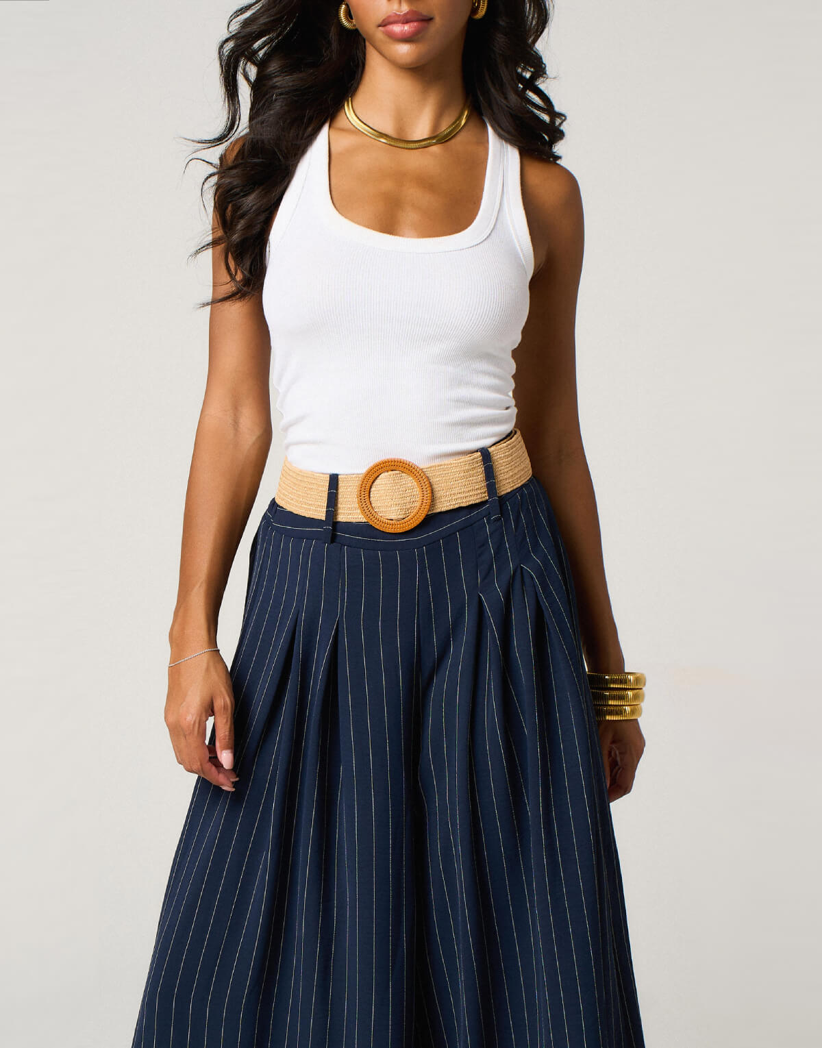 Pinstripe Box Pleat Trousers